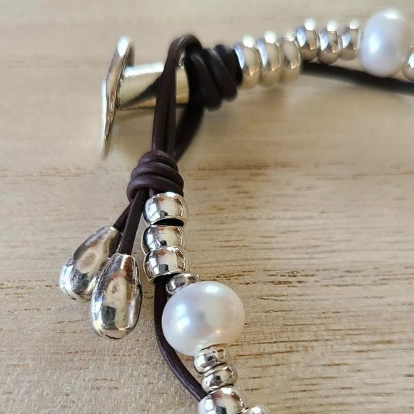 HAMMERED HEART • Bohemian bracelet • Silver beads and Pearls - Picture 6 of 13